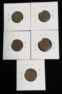 lot 11 image: 5 INDIAN HEAD CENT 1900 1902 1903 1904 1905