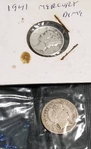 lot 40 image: 2 SILVER DIMES 1910 BARBER 1941 MERCURY