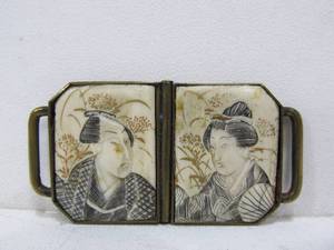 lot 36 image: Antique Chinese Carved Bone & Brass Buckle