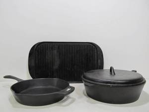lot 66 image: 3 Pieces of Cast Iron Cookware