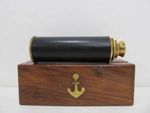 lot 68 image: Brass & Leather Nautical Telescope wWooden Case
