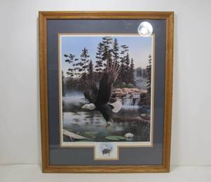 lot 105 image: Framed Signed Eagle Print by Leo Stans - Boundary Waters
