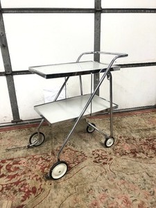 lot 91 image: Folding Mid Century Chrome & White BARCLAY Rolling TeaServing Cart