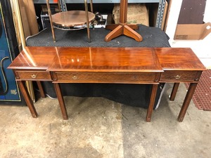 lot 124 image: Quality Signed Mid Century Long Sofa Table wDrawers by Century Furniture