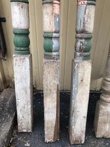 lot 100 image: Matching Lot of 3 Large Antique Wooden Porch Pillars