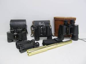 lot 79 image: 4 Pair of Vintage etc Binoculars & Brass Spyglass Telescope