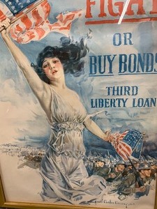 lot 6 image: Large Framed Original WW1 War Bonds Poster by Howard Chandler Christy