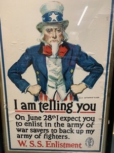 lot 8 image: Orig Vintage WW2 Uncle Sam War Recruitment Poster - W.S.S. Enlistment
