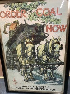 lot 9 image: Orig Antique WW1 War Poster ORDER COAL NOW By J.C. Leyendecker