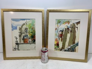 lot 199 image: Pair of Vintage Framed Signed Watercolor Paintings - Signed Mancillo