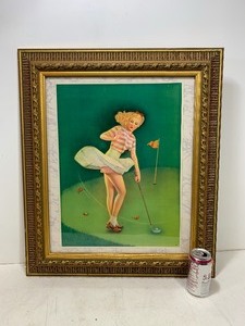 lot 202 image: Framed Vintage 1940s-50s Pinup Girl Golf Print