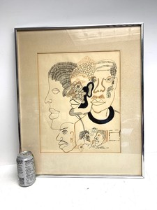 lot 217 image: Unusual Vintage Framed Signed Original Watercolor & Ink Artwork