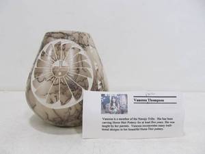 lot 244 image: Signed Navajo Vanessa Thompson Horse Hair Art Pottery Vase