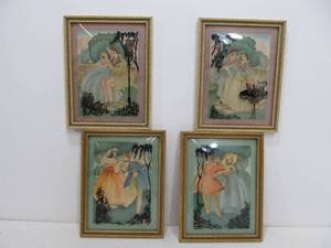 lot 246 image: 4 Vintage Deco Convex Bubble Glass Silhouettes