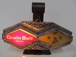 lot 270 image: vintage GRAIN BELT Lighted Cash Register Display Sign Clock