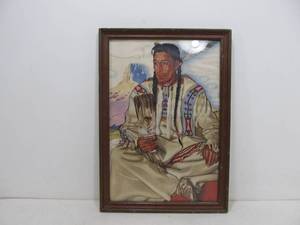lot 278 image: Vintage Framed 1930s Weinold Reiss Great Northern Railroad Print - Middle Rider Blackfeet Indians