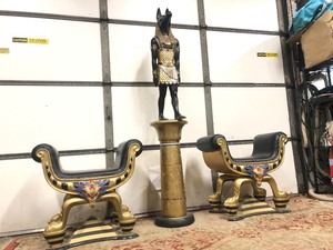 lot 311 image: Very Cool Egyptian Anubis Statue w 2 Egyptian Style Side Benches