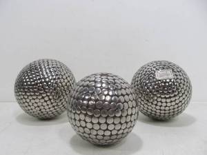 lot 295 image: 3 Signed Vintage Decorative Metal Balls