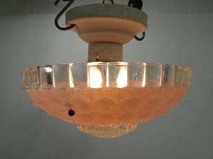 lot 304 image: Vintage Pink Bubble Glass Shade Ceiling Lamp Hanging Fixture