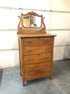 lot 318 image: Nice Antique Dovetailed Wood Chest of Drawers Dresser wMirror