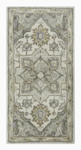 lot 46 image: ALLEN  ROTH Lot of 2-  allen  roth Brookford 2 x 4 Ivory Soft Green Indoor Medallion Oriental Handcrafted Throw Rug
