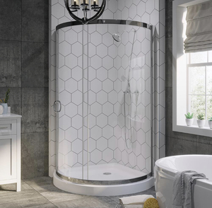 lot 98 image: OVE DECORS Breeze 38 in. L x 38 in. W x 76 in. H Corner Shower Kit with Reversible Sliding Door and Shower Base