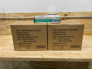 lot 116 image: Lot of 2 Cases of-  Clear Vinyl Disposable Gloves Size Medium.  10 Boxes Per Case, 100 Gloves Per Box.