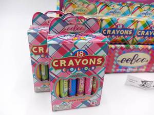 lot 382 image: Lot of Sixteen eeBoo Blue &Pink Plaid Big Crayon Set 18 Colors -Valued  $96