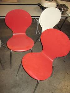 lot 138 image: (2) Red Chairs Some Scuffing on on...