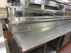 lot 31 image: Prep Table wFull Length Top Warmer, (2) Refrigerated Sections, (3) Warmer Drawers, Sink & Micros Integrated OrderingServing Computer System