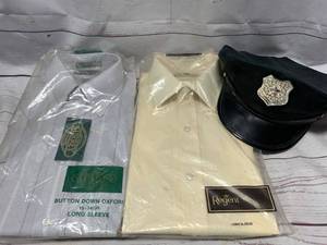 lot 60 image: 2 Button Down Shirts Size 15 Neck & Officer Hat