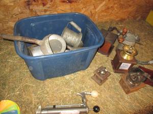 lot 1 image: Antique Grinders and Oil Cans...