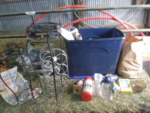 lot 18 image: Tote of Glassware, Wine Rack, Plant...
