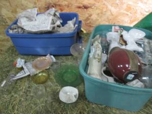 lot 33 image: (2) Totes of Glassware and Misc. Ho...