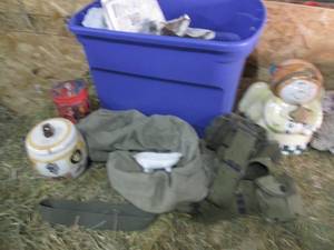 lot 39 image: Army Gear, Cookie Jar, Glassware, a...