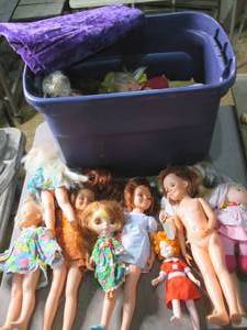 lot 177 image: Tote of Dolls & Purple Fabric...