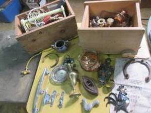 lot 234 image: Wood Toy Wagon Full of Vintage Item...