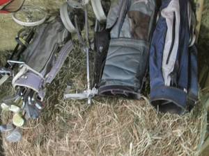 lot 249 image: (3) Golf Bags, One on Cart, and Add...