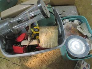 lot 254 image: (2) Totes of Vintage Items, and Met...