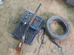 lot 256 image: Tire Swing, (2) Deer Stands, and Ki...
