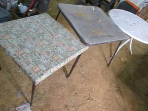 lot 287 image: (2) Card Tables & Metal Patio Table...