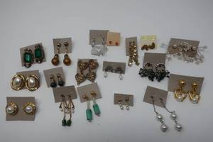 lot 66 image: 18 pairs post earrings- Cloisonne, surgical steel, etc.
