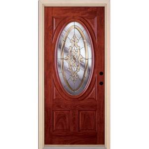 36 in x 80 in  Silverdale zinc caming 34 oval cherry mahogany finish