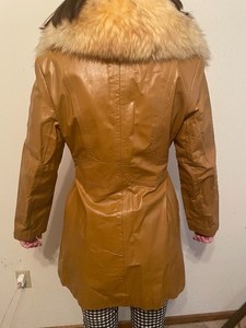 lot 66 image: The Tannery Genuine Leather Coat with Faux Fur Trim