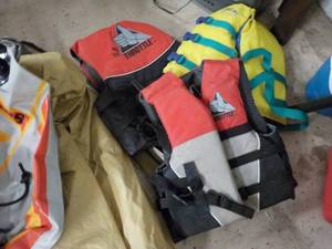 lot 21 image: Patio Umbrella, Life Jackets, Coole...