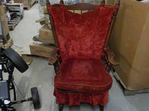 lot 71 image: Wood Rocker with Red Velvet Cushion...