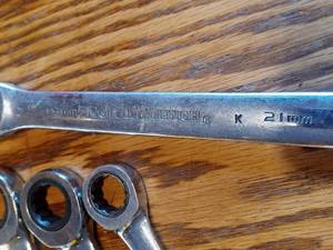 lot 19 image: misc. wrenches- gear, open end, line wrench and swivel end