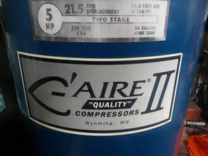 lot 5 image: C Aire 2 80 gallon upright air compressor