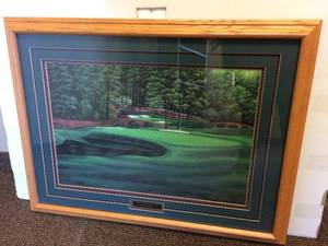 lot 16 image: Vintage Masters Augusta National Hole 11 White Dogwood Golf Lithograph by Marci L. Rule 30x24 Framed & Matted - Excellent Condition