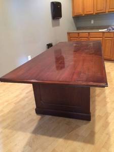 lot 5 image: Very Large Mahogany Executive Office Conference Table - Approx 8 x 4 x 30 - Has Heat Related Stains On Top - Bring Help And Tools For Removal